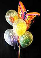 A beautiful Mylar® balloon butterfly accompanying star cover bubble balloons provides a perfect vehicle for a variaty of messages...from a simple 